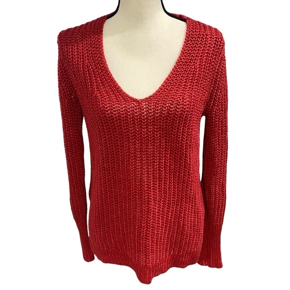 Banana Republic V Neck Cable Knit Sweater 100% Italian Linen Ref Sz Medium